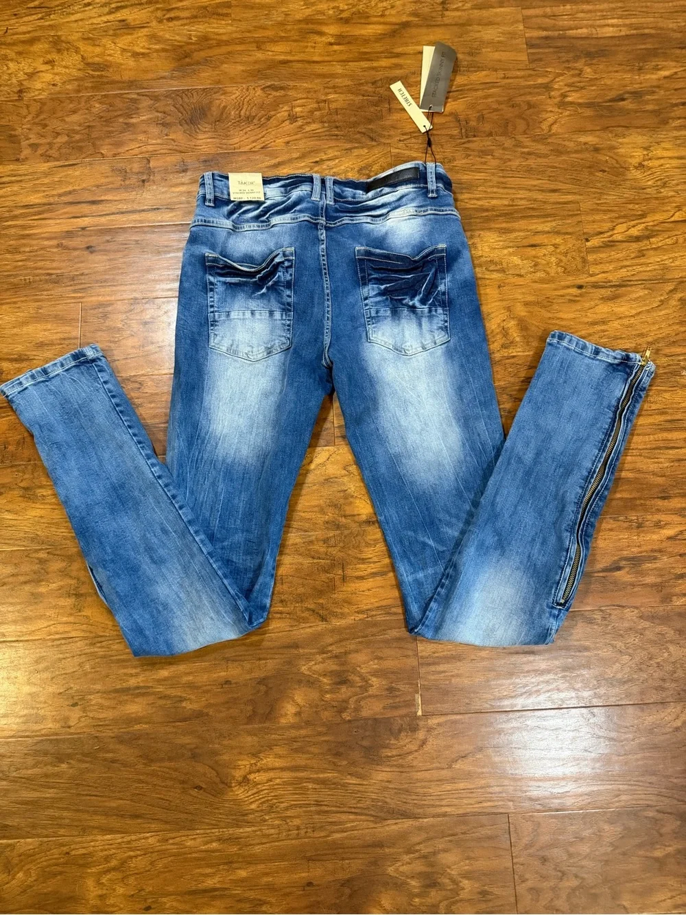 NEW Taker Jeans 34x36 Blue Men's Slim Fit Zip Up Leg